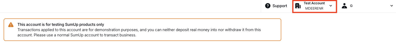 A screenshot of the dashboard with sandbox merchant account selected